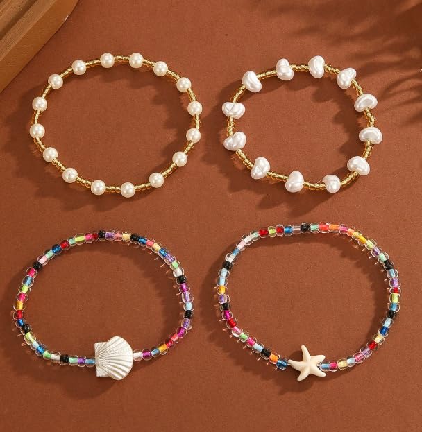 XAM 4pcs Bohemian Beach Charm Bracelet Set - Starfish & Shell Summer Jewelry for Vacation3