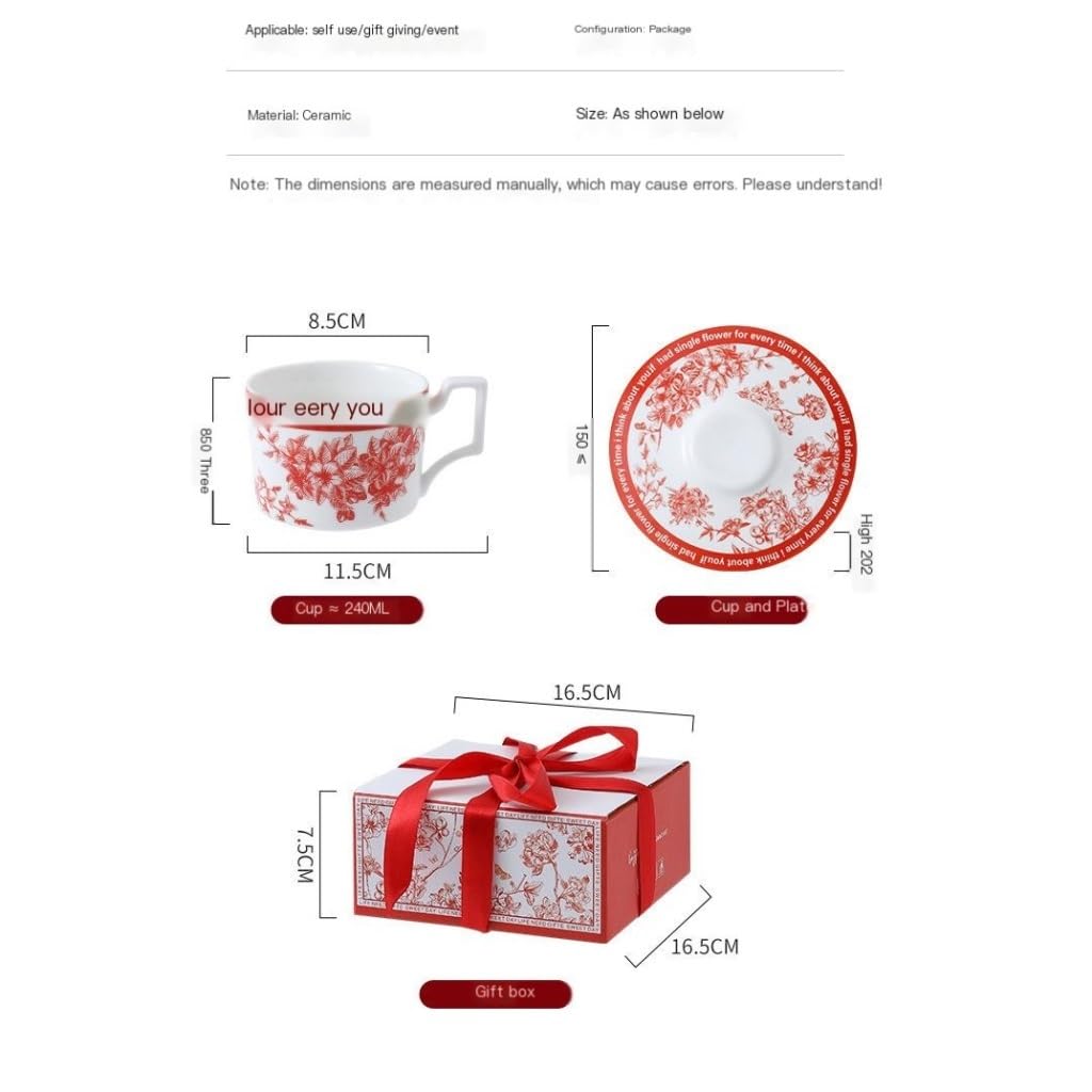 Herbata herbaty, Ceramiczny zestaw filiżanek i spodków do kawy Wysokiej jakości(Red)