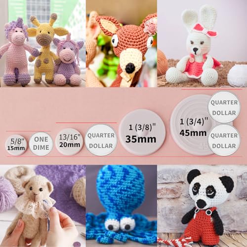 RuWfpz Puppengelenke für Amigurumi-Häkeln, 35 mm, 20 Stück, Kunststoff-Spielzeug-Sicherheitsgelenke für Stofftiere, weiß, bewegliche Amigurumi-Handwerk, Teddybär-Gelenke für Arm, Bein, Hals