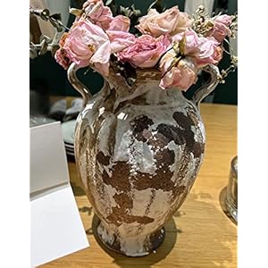 Farmhouse vintage pottery ceramic flower vase rustic planter with double handles for home flower arrangement  urban country home decor
