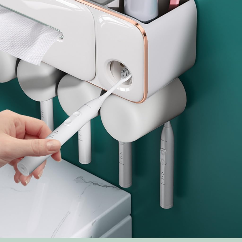 Estante Para Cepillos de Dientes Porta spazzolini da denti con asciugamano for il viso Tazza for collutorio integrata Scaffale for spazzolini da denti Famiglia Porta spazzolini da denti senza punzonat