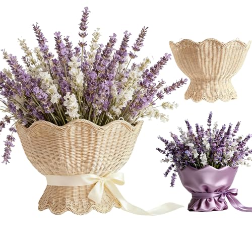 Quincry Scalloped Wicker Wall Basket,Scallop Hanging Rattan Basket for Organizing,