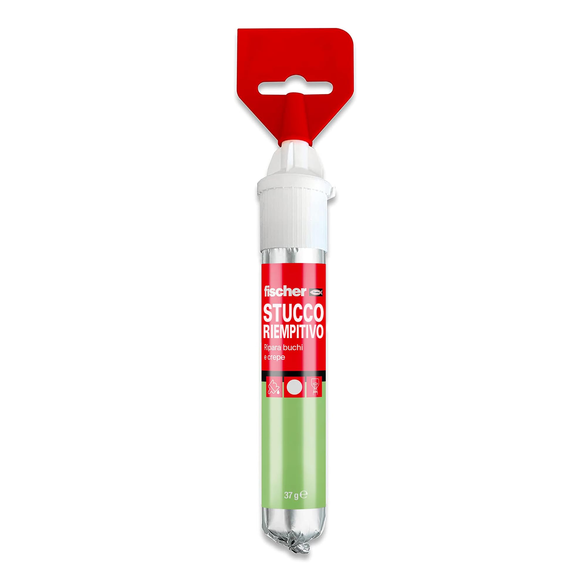Fischer Stucco Veloce con Spatola Integrata per Coprire Fori e Crepe nel Muro, Pronto all'Uso, Bianco, 70 ml, 552152