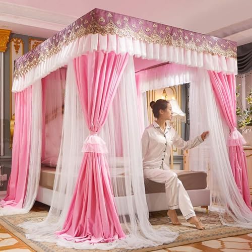 Mat Solid Wood Bed Boards Breathable Plate Foldable Plate Futon Frame FoldingFolding Floor Slatted Frame,Girls Bed Canopy Net, Double Layer Curtains, Four Poster Design, Fits Single/King Siz