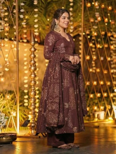 Image of ANNI Designer Women's Viscose Blend Umbrella Style Printed Kurta Palazzo with Dupatta | Stylish Kurta Set for Women | Elegant Palazzos & Dupatta Set | Traditional Ethnic Wear