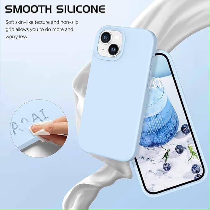 Image of Silicone Case compitable for iPhone 15, Light Blue Protective Cover with Camera Protection Smooth and Soft