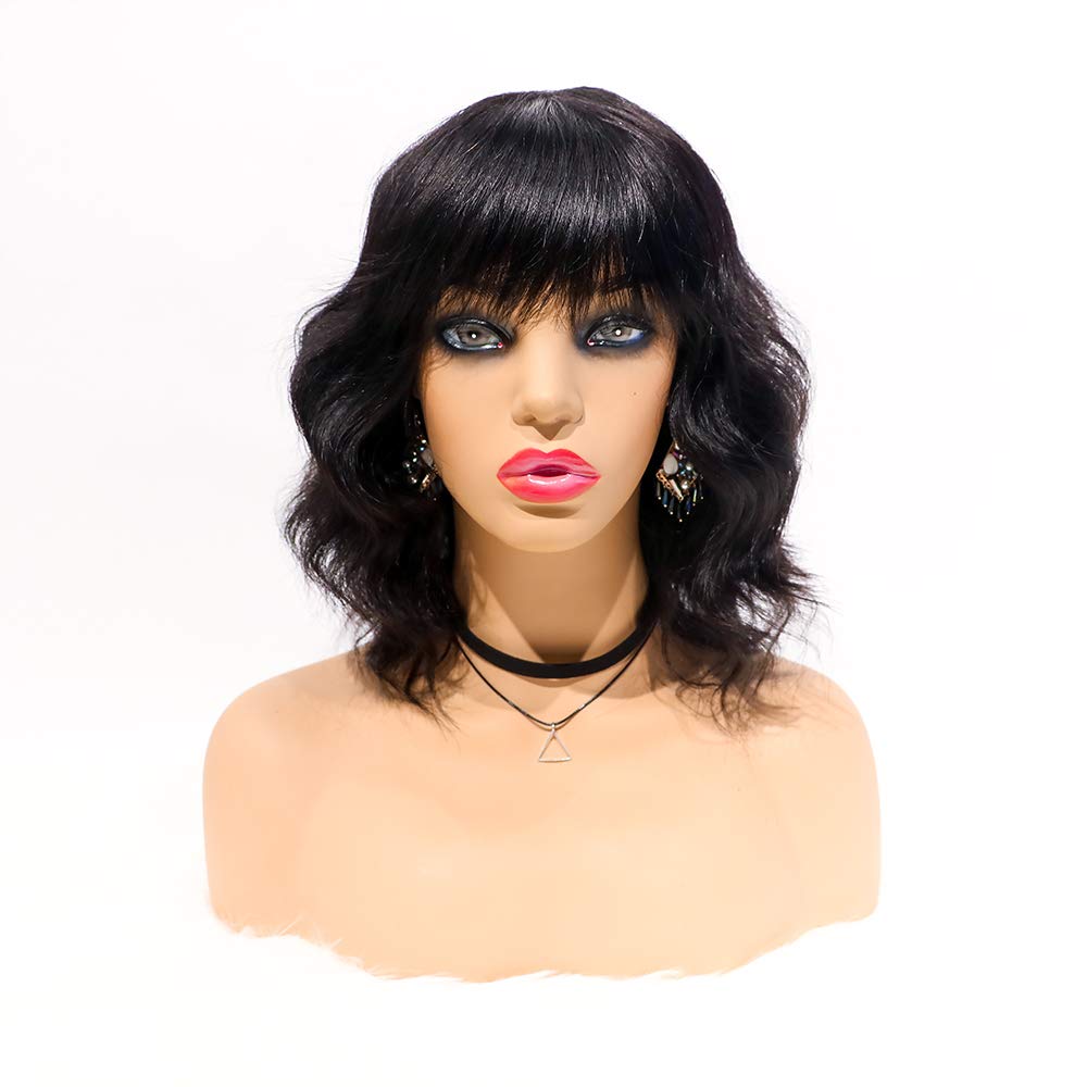 Sedittyhair MALAIKA Human Hair Pixie Cut Wigs Short Wigs with Bangs 150% Density Virgin Brazilian hair Short Layered Wigs(EMILY, Natural Black)