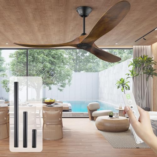 178 cm ventilador de techo grande de, ventilador de techo con hélice de madera, 3 aspas con clasificación húmeda, flujo de aire grande, ventilador de techo interior y exterior para casa, porche