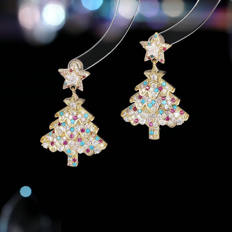 Alloy Rhinestone Christmas Tree Stud Earrings Sparkling Holiday Dangle Earrings for Women Festive Party Jewelry - Image 6