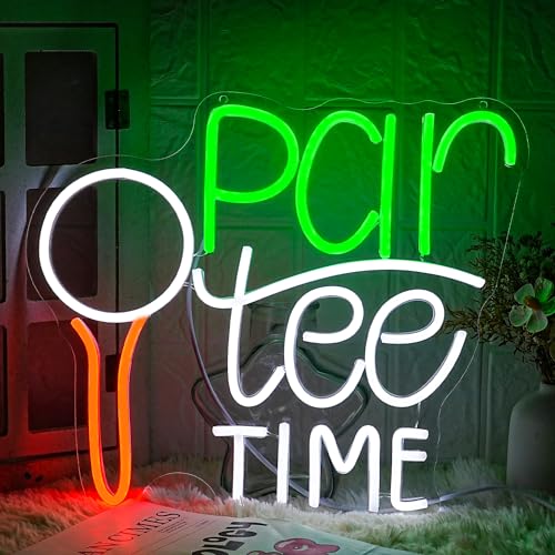 Image of Golf Neon Sign for Wall Decor Golfing Neon Light Par Tee Time Golf LED Neon Sign Golf Ball LED Neon Light for Bedroom Golf Club Sports Room Competition Venue Decoration, green&white