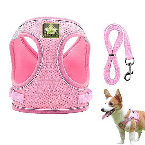 Hundegeschirr mit Leine, Reflektierend Weich Gepolstert Hunde Geschirr, Weiches und atmungsaktives verstellbares Brustgeschirr für Kitten Hunde Chihuahua (XS, Rosa) Cover