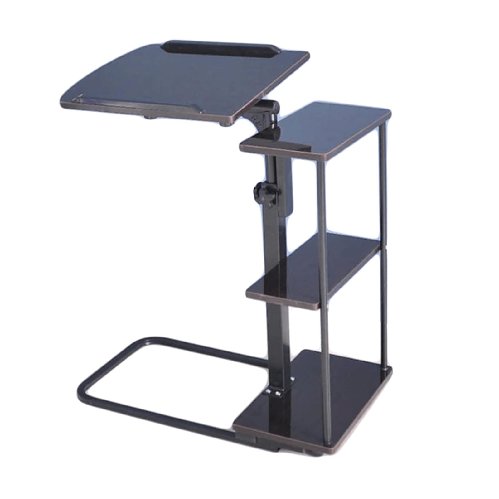 Table de lit réglable en hauteur avec roulettes et cadre en acier noir