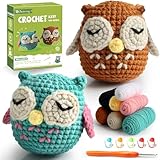 Faircosy 2PCS Beginner Crochet Kit: Amigurumi Crocheting Owls Kits, Starter Kit for Adults and Kids (10Age+) with Detailed Instructions and Tutorial, Suprise Gift for Lover, Family (Blue-Brown)