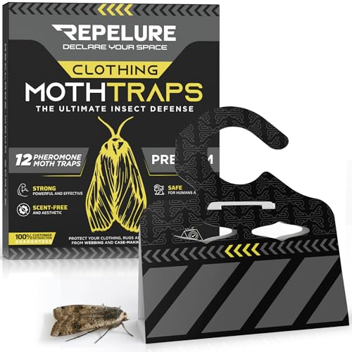Premium Moth Traps with Pheromones - 12 Pack Clothing Moths Traps for Clothes - Indoor Moth Prevention Anti Moths for Clothes Storage Balls Alternative