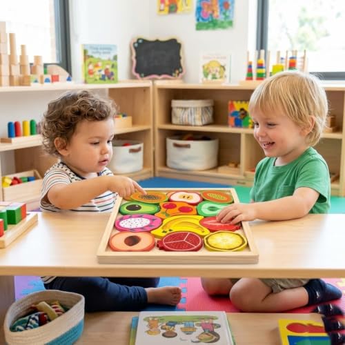 Image of HAPPY HUES Sorting & Stacking Toy- Skills Enhancement Motor Skill Toys for Toddlers /Kid -Magnetic- Capture The Worms Toys | Early Educational-Montessori Toy (Fruit Sort)
