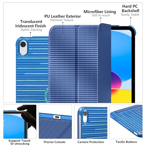 Image of MoKo PrisVibe Case for iPad (A16) 11th Generation 11 Inch 2025,iPad 10th Generation 10.9 Inch 2022,Slim Stand Hard PC Translucent Back Shell Smart Cover,Support Touch ID, Dazzle Navy Blue