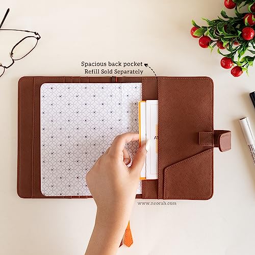 Image of NEORAH - B6 Notebook SLEEVE with SNAP Button - [ SLEEVE ONLY ]|Vegan Leather|Office Diary Holder with Penloop| 2 Front & 1 Back Pocket | 6 Card Slots |2 BookMarks - Fits any B6 Softcover - BROWN