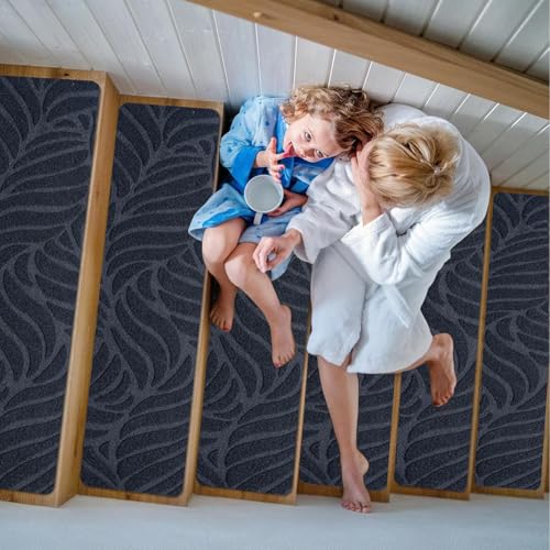 15 Stück Stufenmatten Selbstklebend, Treppenstufen Matten Rutschfest, Selbstklebend, Stufenmatten für Innenbereich, Treppenstufen Teppich für Kinder, Ältere & Haustiere (Grau-A, 76x20cm)