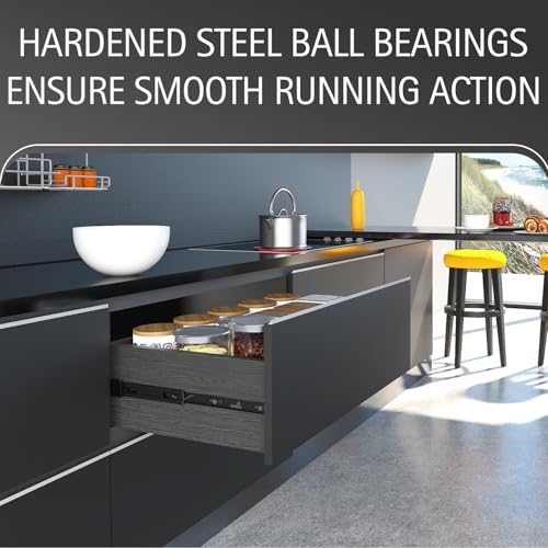 Image of Hettich Telescopic Ball Bearing Channel KA 5632 /650mm | Black Finish Drawer Channel for Home, Kitchen & Wardrobe | Load Bearing Capacity 45 kg | 100% Extension, Galvanised Steel (2 Pcs)