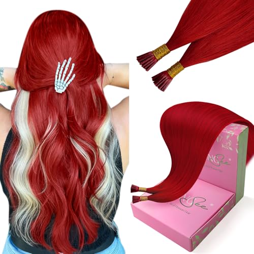 Image of YoungSee Itip Human Hair Extensions Red, Itips Hair Extensions Real Human Hair, 14 Inch 40 Strands 25g, I Tip Extension, Cold Fusion, Short Straight Hair, Can be Heat-styled