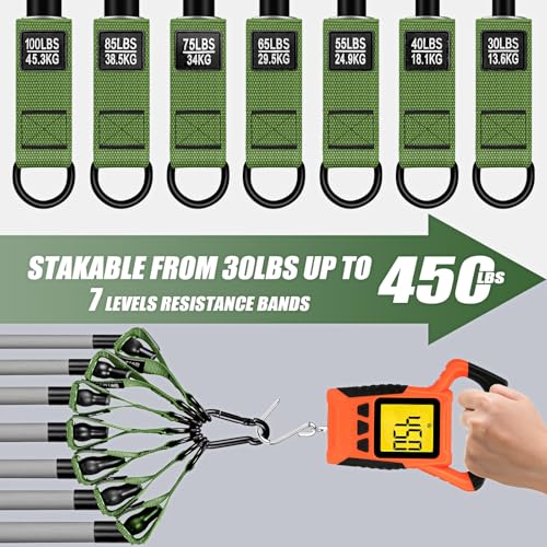 Image of WOQQW Heavy Resistance Bands for Working Out, 350lbs /450lbs Exercise Bands with Handles, Workout Bands Set for Men, Fitness Weight Bands for Muscle Strength Training,Stretching,Slim,Home Gym Equipment