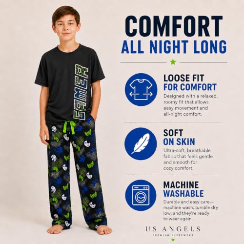 Image of US Angels Boys Pajamas Set | 3-Piece Pant, Shirt, Shorts Sleepwear Pjs for Kids | Loose Fit, Soft, Breathable Blue Plaid