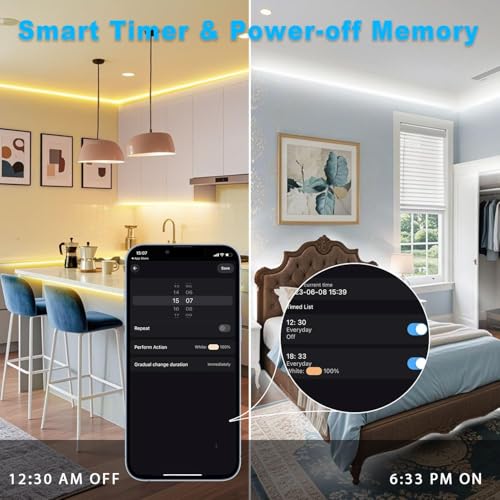 Image of 66FT White LED Strip Lights 3000K-6500K Dimmable, Smart Strip Light Alexa Compatible, 24V WiFi Flexible Tape LED with APP & RF Remote, Cabinet Lighting Self-Adhesive for Room, Kitchen