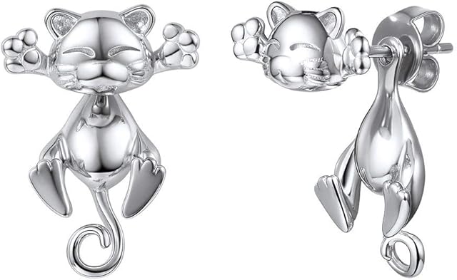 Squinting To Smile Cat/Laughing Pig/Cunning Fox/Cute Panda/Frowning Labrador Stud Earring, Multiple Ways of Wearing, 925 Sterling Silver Animal Jewelry Lovely Women Earring
