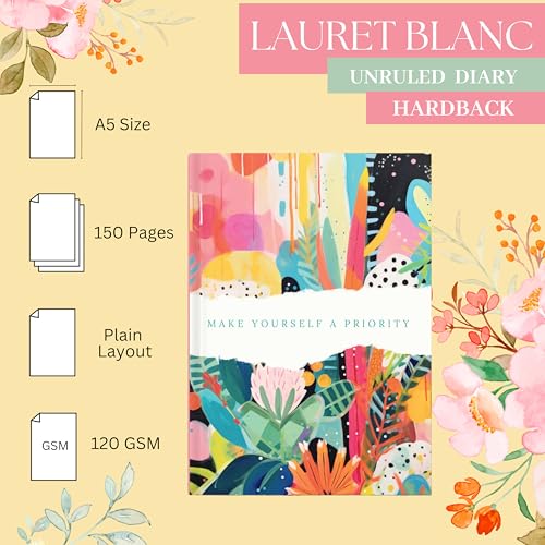 Image of LAURET BLANC Hardcover Unruled Notebook- 120GSM Natural Shade Paper, 150 Plain Pages, Hardbound (Make Yourself A Priority)