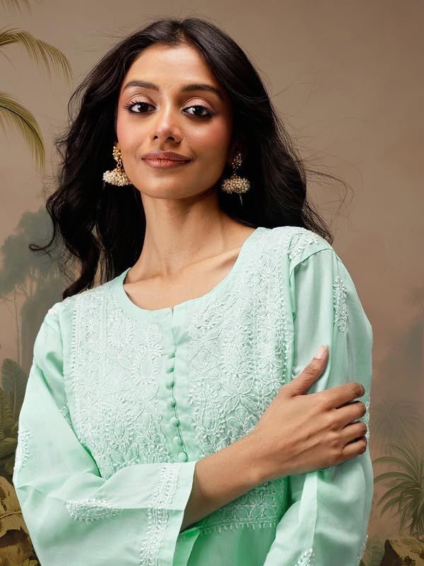 Image of Ada Hand Embroidered Lucknowi Chikankari Cotton Top for Women A911459