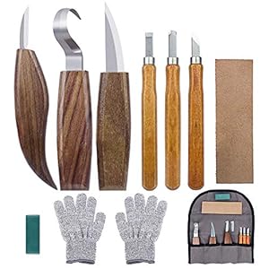 Wood Carving Tools Set, WOVTE 10 in 1 Woodworking Tools Includes Cut Resistant Gloves, Hook Knife, Whittling Knife, Detail Knife, Carving Knife for DIY Sculpture Carpenter Experts Beginners