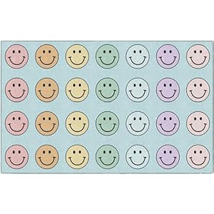 Flagship Carpets Schoolgirl Style Pastel Rainbow Smileys Criss-Cross Applesauce Educational Area Rug for Kids Room, Children’s Classroom for Teaching and Playroom, 7’6″ x 12′, Multi, Seats 28
