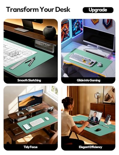 Image of YSAGi Leather Desk Protector, Office Mat, Large Mouse Mat, Non-Slip PU Leather Blotter, Laptop Desk Pad, Waterproof Writing Pad for Office and Home (Green-Blue, 47.2 inch x 23.6 inch)