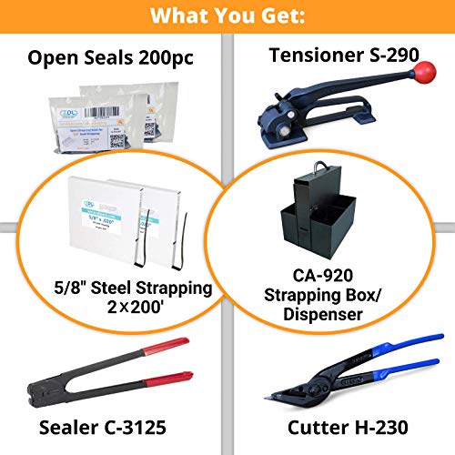 Idl Packaging Portable 5/8" X 400' Steel Strapping Kit, 1400 Lbs Break Strength – Full Packaging Strapping Solution – Standard Banding Kit – Enough Strapping And Seals For 200 Uses Before Refill #TOP2