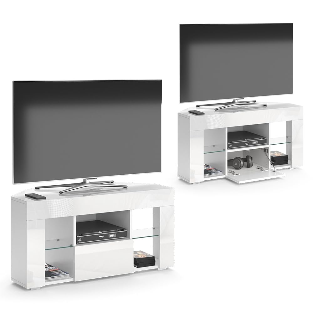 Vicco Mobile tv Denver, Bianco, 100 x 50 cm | adatto come supporto TV con ripiani aperti e chiusi