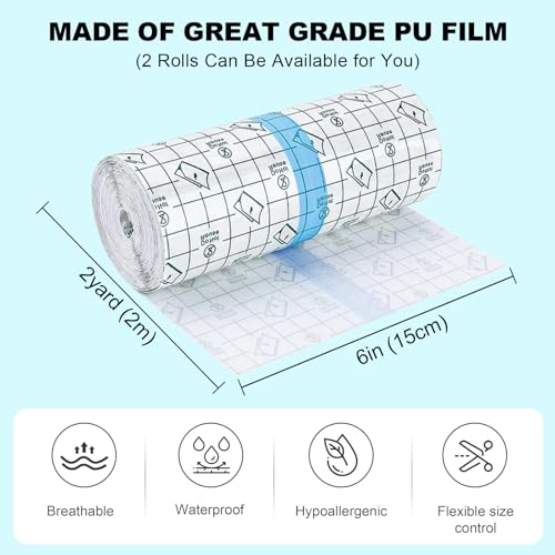 Image of Tattoo Aftercare Bandage Autdor 2 Rolls 6 inchx 2 Yard Second Skin Tattoo Cover Up Patch Waterproof Tattoo Bandages Breathable Tattoo Cover Up Tape Transparent Tattoo Wrap for Tattoo Cover Protection Film
