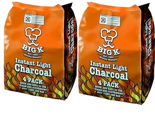 Bigg K Instant Light Lumpwood - 4 Packs (8 x 1kg Bags) | Natural BBQ Charcoal for Grilling | Fast Ignition & High Heat | Long-Lasting Burn | 100% Hardwood