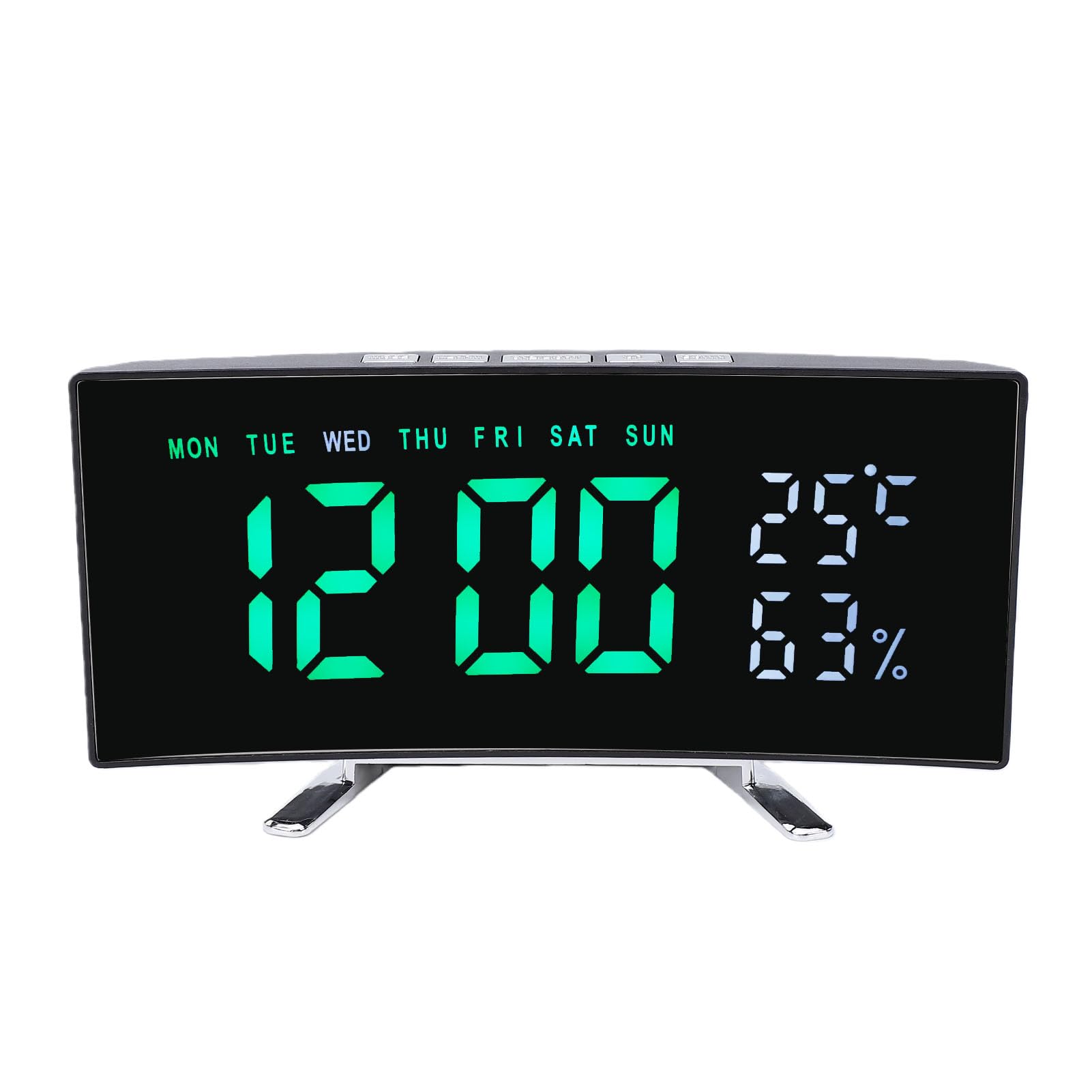 Réveil LED incurvé vert avec horloge numérique et thermomètre
