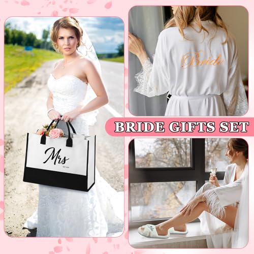 Image of JaGely 9 Pcs Bride to Be Gifts Set Bridal Shower Bachelorette Wedding Gifts with Robe Slippers Tumbler Tote Bag & Bridal Kit