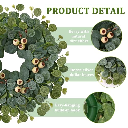 Couronne d'eucalyptus artificiel 45cm pour porte d'entrée et déco de mariage bohème
