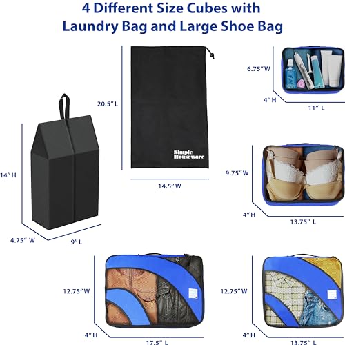 Simple Houseware 8-Set Packing Cubes for Travel, Luggage Organizer with Laundry Bag, Shoe Bag & Clear Pocket Label, Blue2