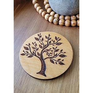 Rustic Wood Coasters for Nature Lovers Tree of Life Decorative Coaster Set 4pc Coffee Table Decor Functional Coaster Set Wooden Coasters for Bar or Kitchen Coasters for Counter Tops