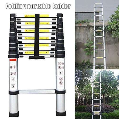 Ladders for Home,12.5 FT Aluminum Telescoping Ladder One-Button Retraction Extension Ladder,Collapsible Ladder for Roof Outdoor Work Indoor and Outdoor