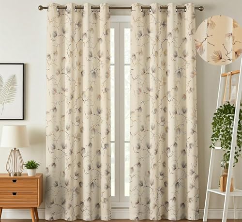 Image of Window Curtains 5 Feet Long for Living Room - Window Curtains Set of 2 Pcs Panel, Velvet Curtain Blackout & Stylish Parda for Home Decor & Office Cream Colour - 5 feet (48 x 60 Inch) - 2 Pcs