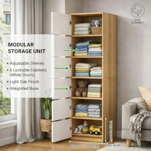 Image of EXVITO Premium Wooden Collapsible Wardrobe with 6 Doors & 6 Spacious Shelves | Modern Foldable Almirah for Clothes, Blankets & Storage - Sun Protection with Anti-Slip Handle - Maple