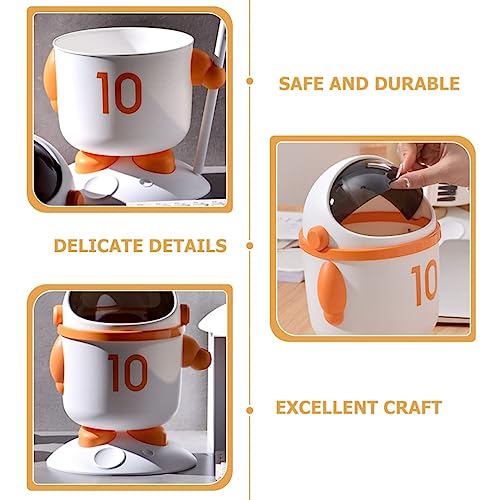 Image of Astronaut Trash Can Cute Mini Desktop Dustbin Smooth Flip Lid Small Garbage Can For Office Desktop Coffee Table Kitchen Tiny Waste Bin Small Basket Manual-Lift With Brush (Orange,1-Pcs)