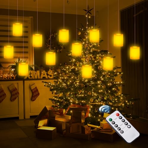 IMAGE Floating Candles with Remote Timer, 12 Pack 1.5×2 Inch Tea Lights Battery Operated, 250+ Hours Long-Lasting Hanging Candles for Wedding Home Decor Birthday Gifts, Warm White