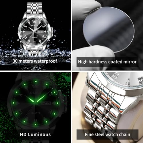 Image of OLEVS Watch for Men Diamond Casual Analog Roman Quartz Stainless Steel Waterproof Luminous Date Calendar Luxury Gifts Wrist Watch