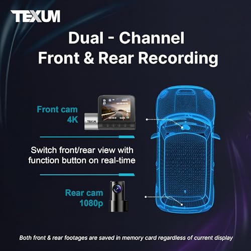 Image of TEXUM TDC-25 4K Dash Camera, Ultra HD Resolution, WiFi Connectivity, Automatic Recording, G-Sensor, Voice Prompt - High-Definition Dashcam for Complete Road Safety