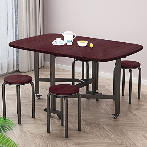 Rukulin Drop Leaf Dining Table – Solid Wooden Foldable Kitchen Table With 6 Wheels For Dining Room (Mahogany) #TOP6